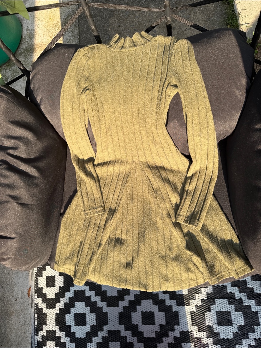 SHEIN Olive Ribbed Mock Neck Sweater Dress